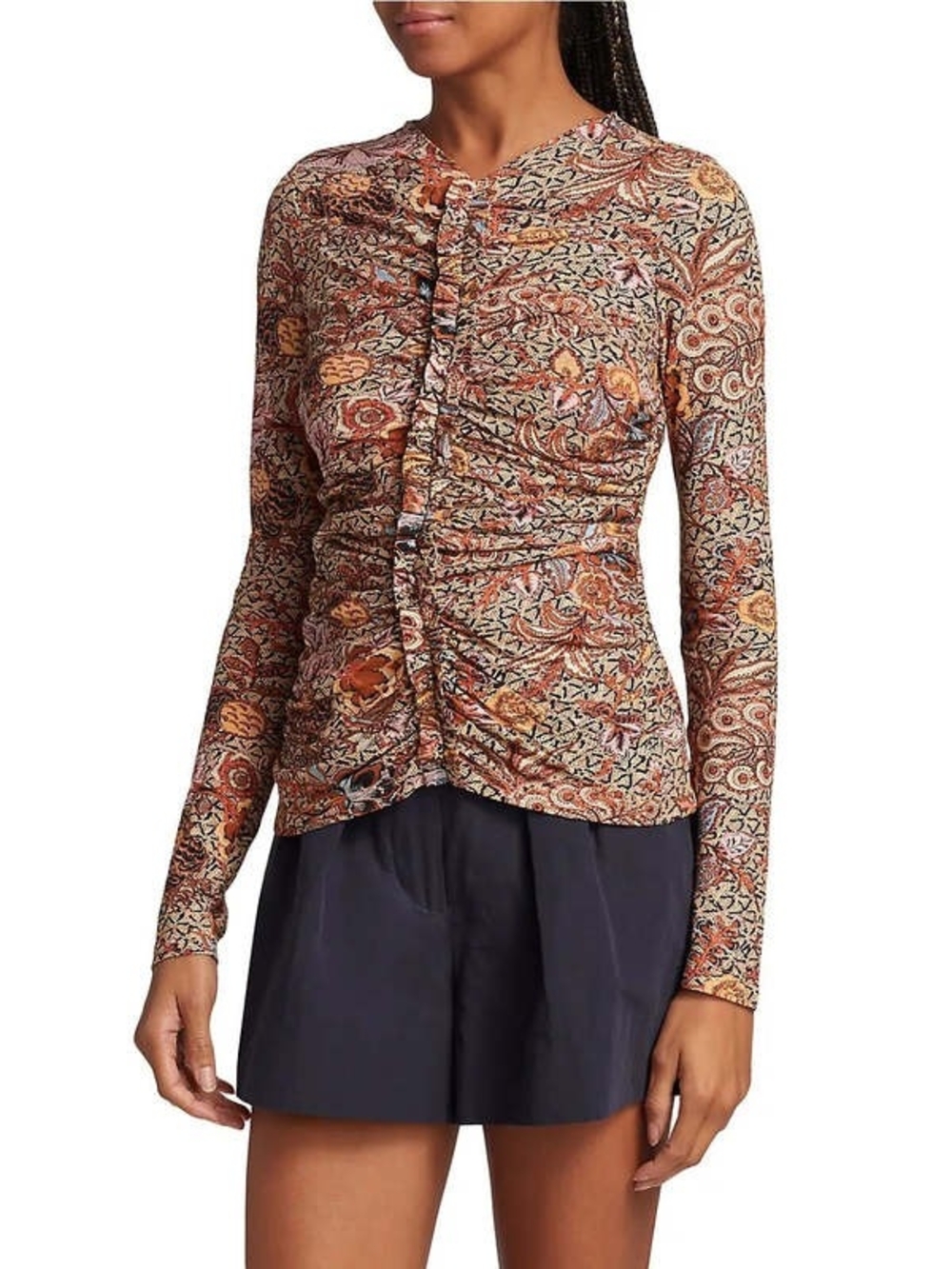 Ulla Johnson Wren Top Wheat Floral Print Long Sleeve